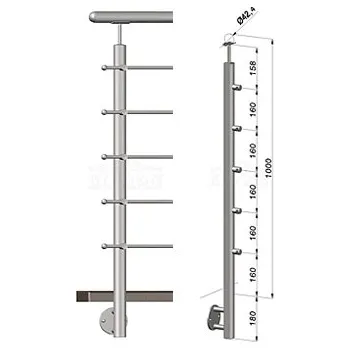Zábradlí Nerezové zábradlí - sloupek, boční kotvení, 5 prutů vnějších, EB1-BHP5-1