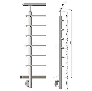 Zábradlí Nerezové zábradlí - sloupek, boční kotvení, 6 prutů vnějších, EB1-BHP6-1