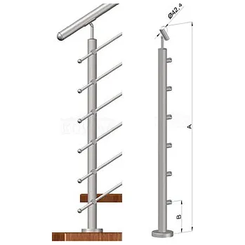 Zábradlí Zábradlí na schodiště - sloupek s vrchním kotvení, 6 prutů, EB1-VHS6-2