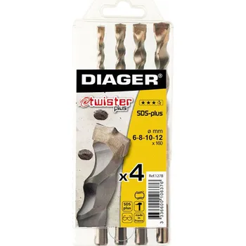 Vrták 4-dílná sada vrtáků do kladiv SDS-Plus DIAGER Twister Plus 127B - 6, 8, 10, 12 x 160 mm