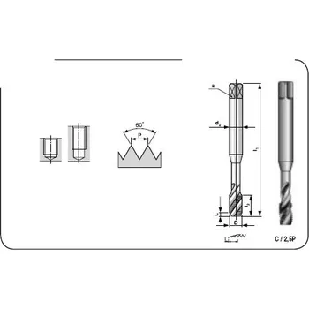 Závitořezný nástroj BUČOVICE TOOLS Závitník strojní 22 3044 se šroubovitými drážkami 35° M 6