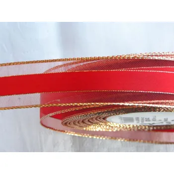 Stuha vánoční s atlasovým proužkem červená