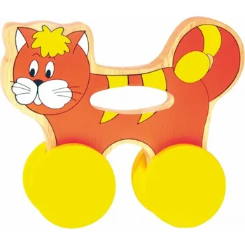 Dřevěná hračka Woody Tahací kočička na kolečkách