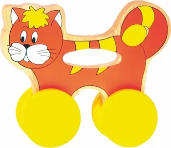 Dřevěná hračka Woody Tahací kočička na kolečkách