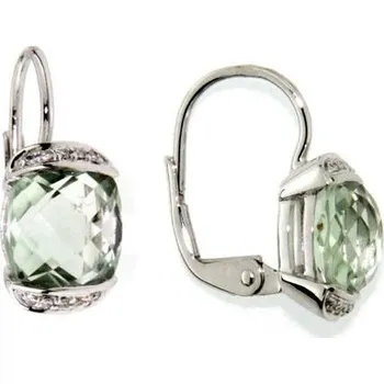 Prsten Náušnice s diamanty, zelený ametyst, kolekce Glare, bílé zlato