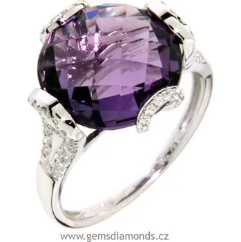 Prsten Luxusní prsten s diamanty, ametyst, kolekce Magic, bílé zlato (3860997)