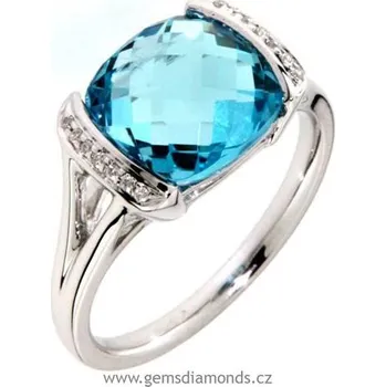 Prsten Luxusní prsten s diamanty, blue topaz, kolekce Glare, bílé zlato