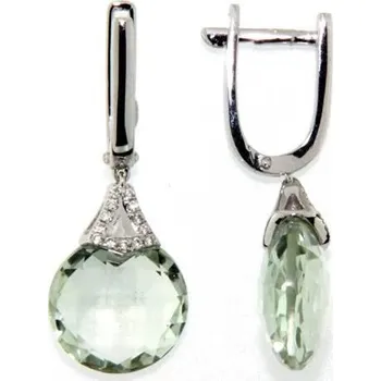 Prsten Náušnice s diamanty, zelený ametyst, kolekce Magic, bílé zlato (3880360)