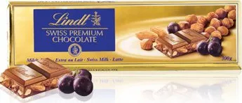 Čokoláda Lindt Mléčná čokoláda, rozinky a oříšky 300 g