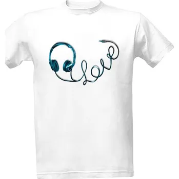 Tričko s potiskem Modrá sluchátka I LOVE pánské
