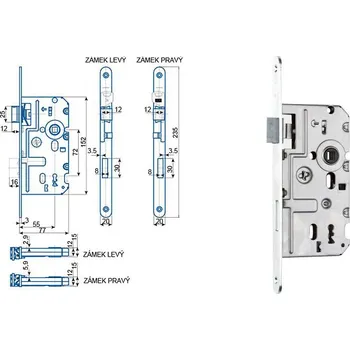 zadlabací zámek Zámek zadlabací K 320, rozteč 72 mm, zádlab 77 mm