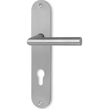 Dveřní kování Dveřní kování METAL TUBE MTS 00 se štítem (Dveřní klika METAL TUBE MTS 00 se štítem s roztečí 72 nebo 90 mm, vhodná pro interiér i exteriér, pro dozický (obyčejný), cylindrický (fab) zámek, nebo s uzamykací páčkou na WC.)