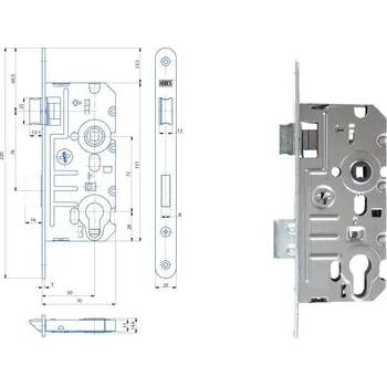 zadlabací zámek Zámek zadlabací K 241, rozteč 72 mm, zádlab 70 mm