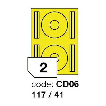 Papír Samolepící etikety Rayfilm Office průměr 117/41 mm 100 archů, matně žlutá, R0121.CD06