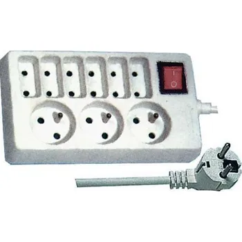 Prodlužovací kabel PRODLUŽOVACÍ PŘÍVOD 230V 3m, 6+3 ZÁSUVEK + VYPÍNAČ