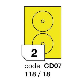 Samolepící etiketa Samolepící etikety Rayfilm Office průměr 118/18 mm 100 archů, fluo žlutá, R0131.CD07