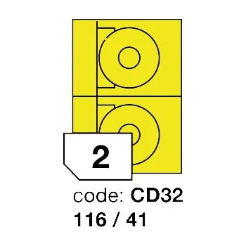 Samolepící etiketa Samolepící etikety Rayfilm Office průměr 116/41 mm 100 archů, matně žlutá, R0121.CD32