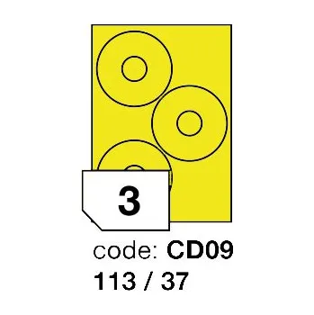 Kancelářské potřeby Samolepící etikety Rayfilm Office průměr 113/37 mm 100 archů, matně žlutá, R0121.CD09