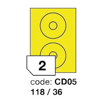 Samolepící etiketa Samolepící etikety Rayfilm Office průměr 118/36 mm 100 archů, matně žlutá, R0121.CD05