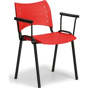 Konfereční židle plastová Smart s područkami červená, černý kov, židle konferenční