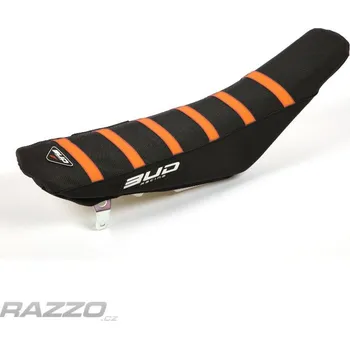 Moto sedlo Potah sedla BudRacing Seat Cover FullTraction KTM SX/SXF 11-15 EXC 12-16 Black Orange Stripes