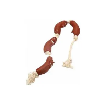 Hračka pro psa Vinylové klobásky na bavlněné šňůře 78 cm