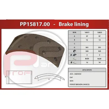 Brzdová čelist Obložení brzdové zadní A60/75,AD100,DAF