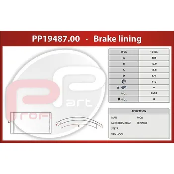 Brzdová čelist Obložení brzd MAN, MB, RVI 410x183x17x11,8 mm