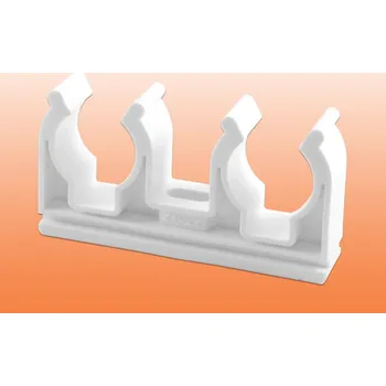 Plastová dvojpříchytka s oválným otvorem na potrubí z mědi - 2 x Ø 18 mm BÍLÁ - U/2384