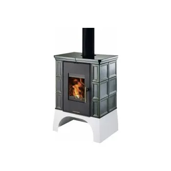 Krbová kamna EBOLI s výměníkem černá, zelená kachle doprava+krbové nářadí zdarma