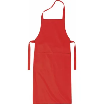 Kuchyňská zástěra Dlouhá klasická zástěra s laclem a kapsami, červená