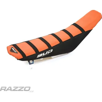 Moto sedlo Potah sedla BudRacing Seat Cover FullTraction KTM SX65 09-15 OrangeBlack Stripes BUD logo