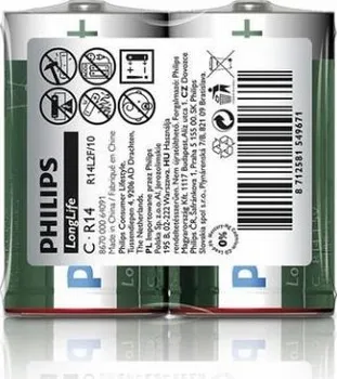 Článková baterie Philips baterie C LongLife zinkochloridová - 2ks