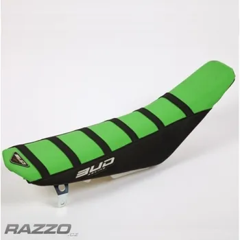 Moto sedlo Potah sedla BudRacing Seat Cover FullTraction Kawasaki KX125 / KX250 BlackGreen Stripes BUD logo