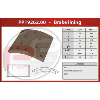 Brzdová čelist Obložení brzd IVECO, TATRA 410x180x20,4/14,9x201 mm