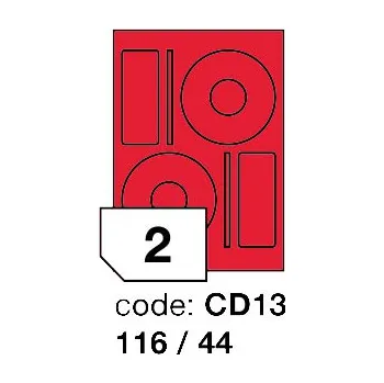 Samolepící etiketa Samolepící etikety Rayfilm Office průměr 116/44 mm 100 archů, fluo červená, R0132.CD13