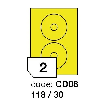 Samolepící etiketa Samolepící etikety Rayfilm Office průměr 118/30 mm 100 archů, fluo žlutá, R0131.CD08