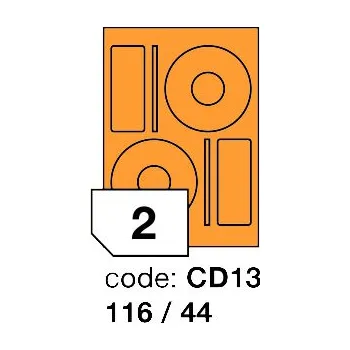 Samolepící etiketa Samolepící etikety Rayfilm Office průměr 116/44 mm 100 archů, fluo oranžová, R0133.CD13