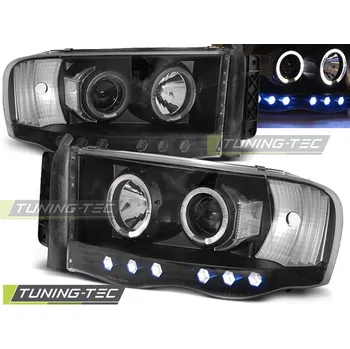 Přední světlomet PŘEDNÍ SVĚTLA DODGE RAM, 2002-2006, ANGEL EYES, ČERNÉ BLACK + DIODY (LPDO04)