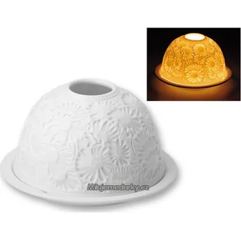 Svíčka Bílý keramický svícen s motivem plastických Kopretin