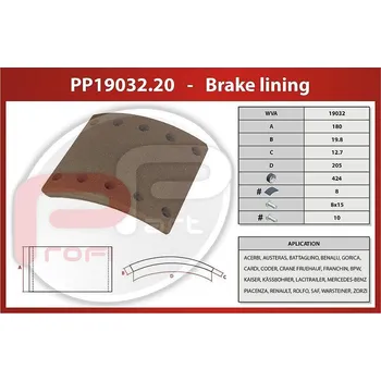 Brzdová čelist Obložení brzd BPW 424x180x17,8/10,7 mm