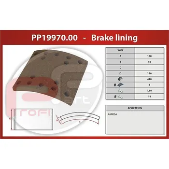 Brzdová čelist Obložení brzd KAROSA 700 ZN 420x178x18 mm