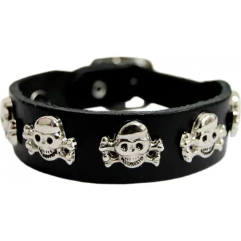 Náramek stahovák na zápěstí 1 řadý, lebky s hnáty