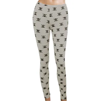 Dámské legíny šedivé legíny, vzor lebky s hnáty