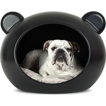 Pelíšek pro psa Guisapet plastový pelíšek pro psy černý, polštář šedý