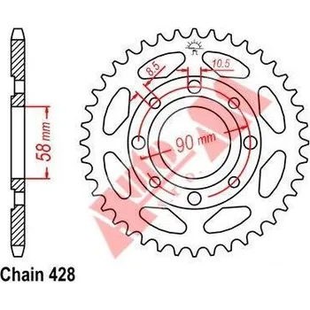 Řetězová sada pro motocykl rozeta zadní 45Z 428 - YUKI 125 SM ,Kymco