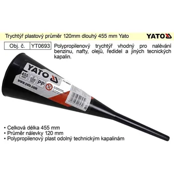 Trychtýř plastový 120 mm délka 455 mm Yato YT-0693