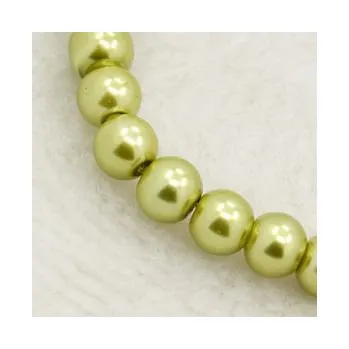 Dětské navlékací korálky Voskované perličky 10mm 10ks žlutozelené