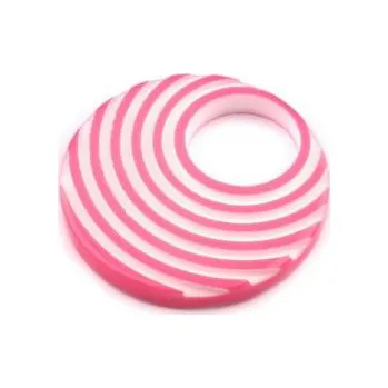 Korálek Plastový donut 38mm s růžovými pruhy