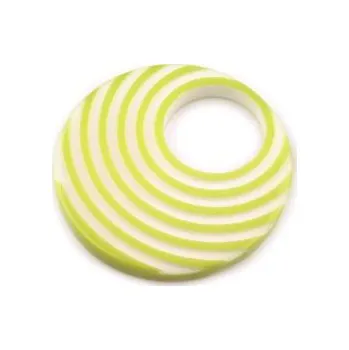 Korálek Plastový donut 38mm se zelenými pruhy